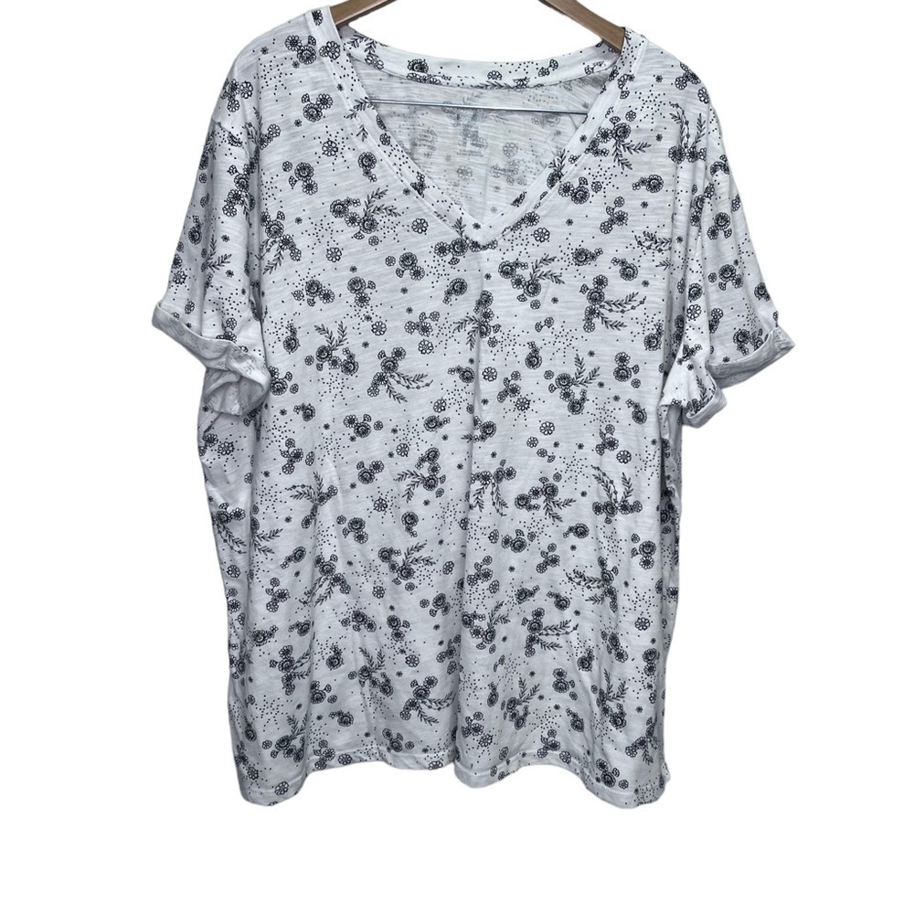 Addition Elle Love & Legend Off White & Black Floral Tshirt Boyfriend Fit